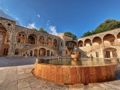 The central courtyard with fountain of the 'Beiteddine Palace' one of the best examples of the 19th century Lebanese architecture and  a major tourist attractions in Lebanon.